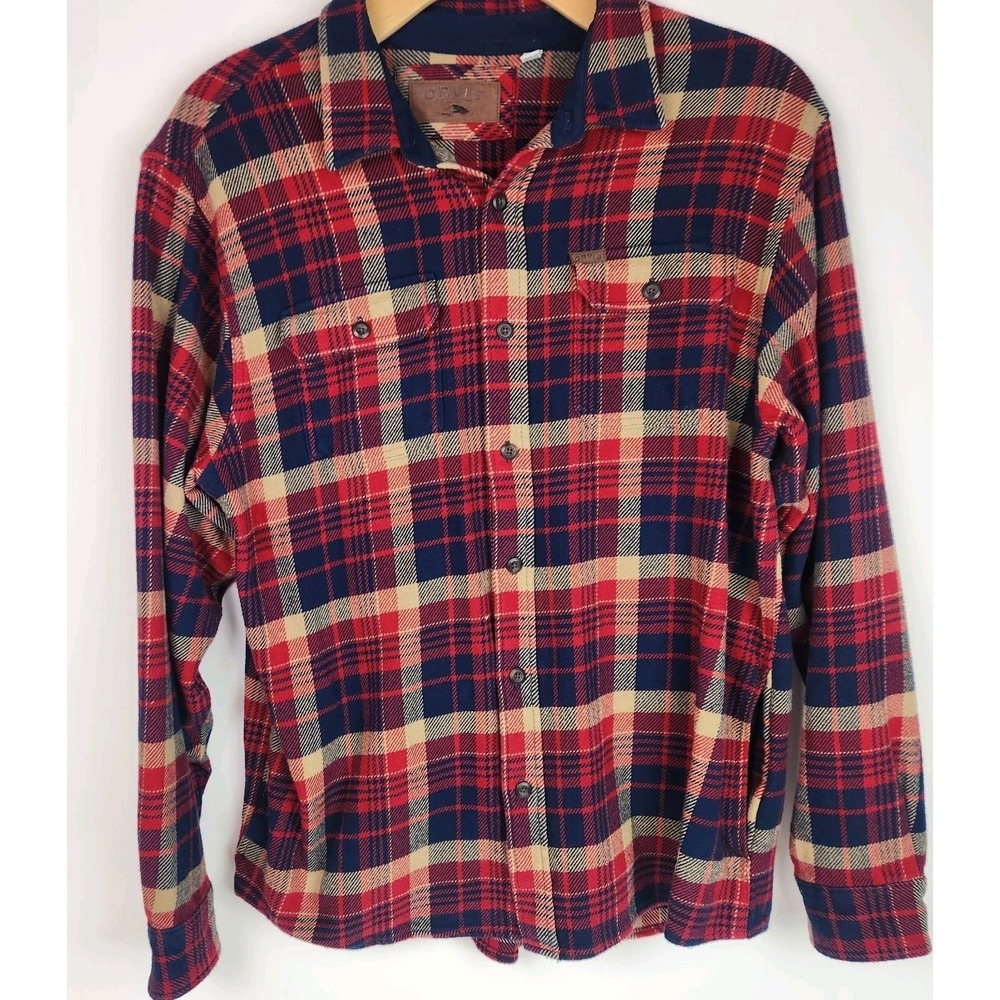 Orvis Mens Size XL Plaid Flannel Shacket Long‎ Sleeve Button Up Pockets